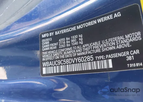 2013 BMW 135I from USA, damaged, VIN WBAUC9C58DVY60285